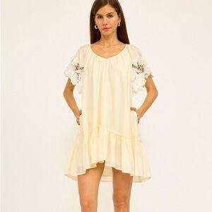 NWT RAISONNEL Cream Crochet Lace Sleeves Shift Dress